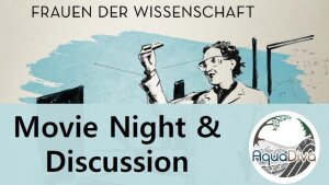illustration of a flyer for the movie night "picture a scientist - woman in science"